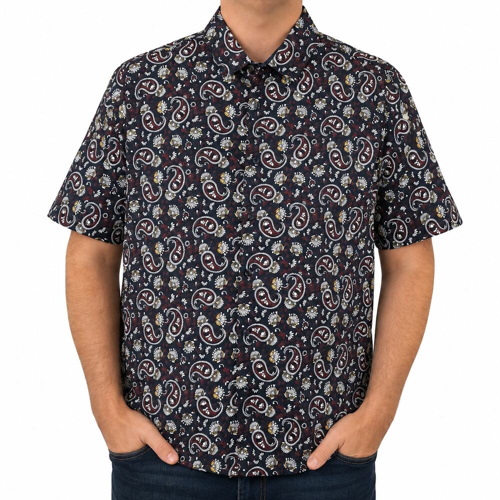 NEW Silver Stone Collection Shirt Mens 3XL Blue Paisley Short Sleeve Modern Fit